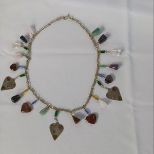 11" Polished Stones and Hearts Necklace